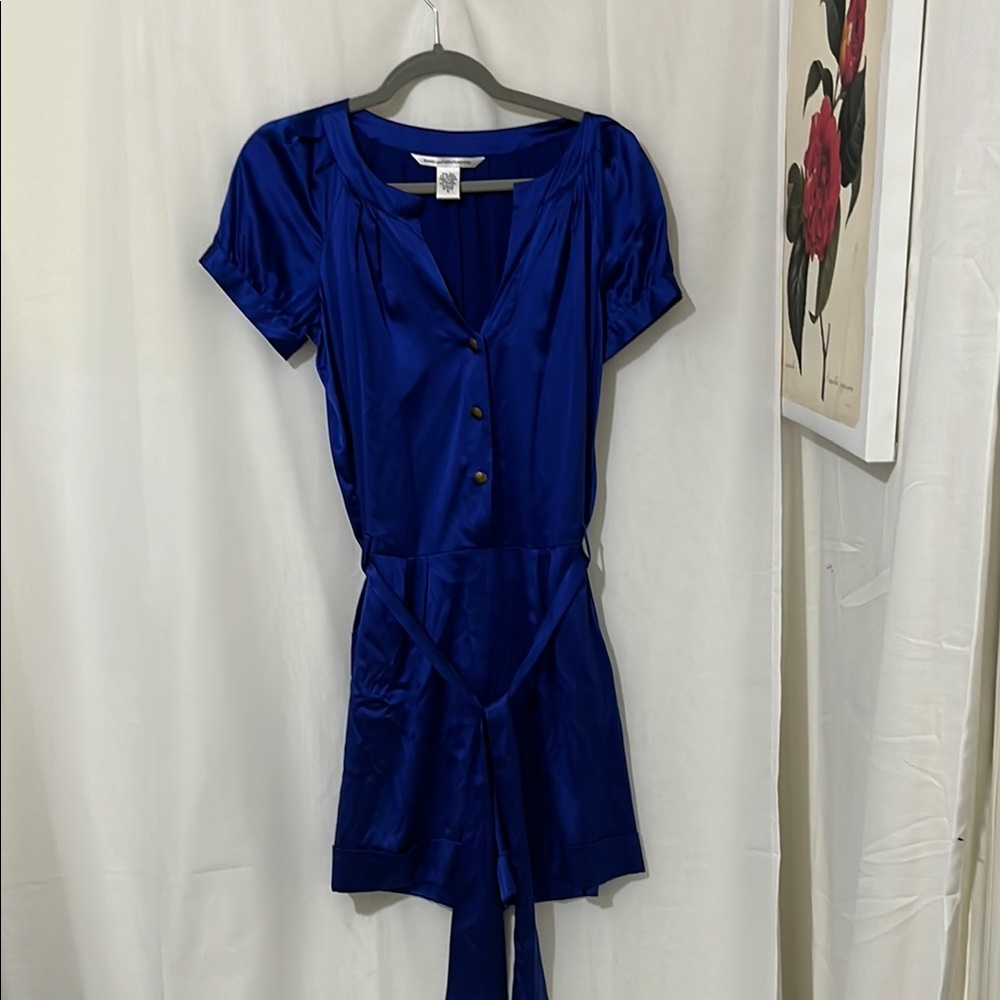 Diane Von Furstenburg Used Brilliant Blue 92% Silk Jumper a116